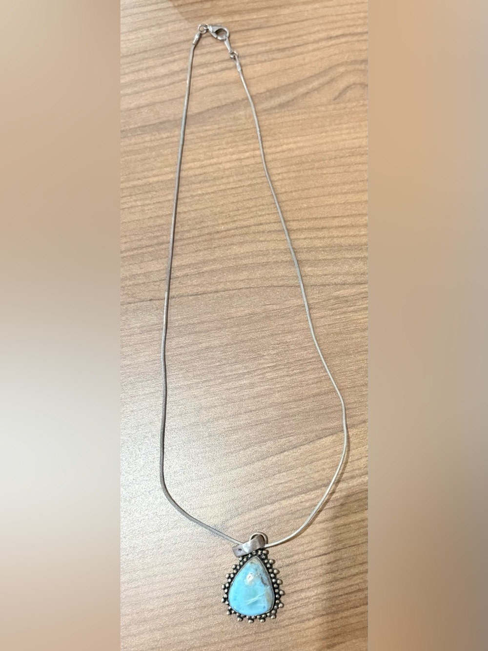 Sterling Silver necklace with Teardrop Larimar Pendant - Blue